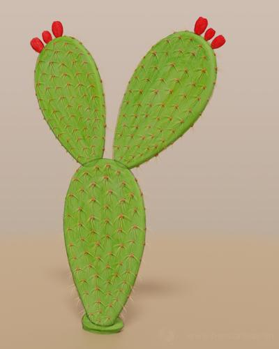 A prickly pear cactus on a tan background.